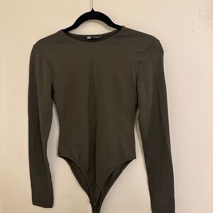 Zara Dark Olive Long-Sleeve Bodysuit
